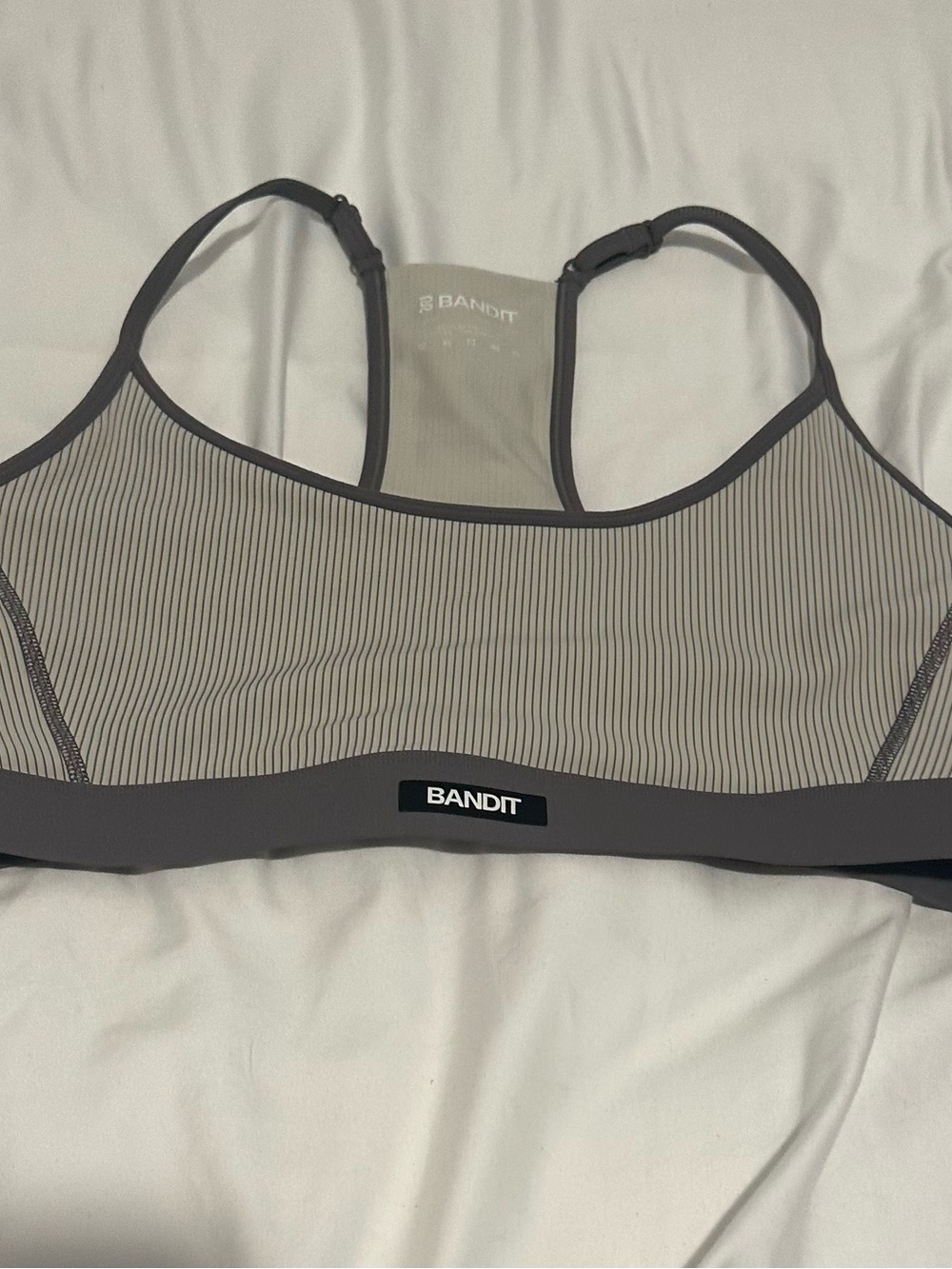 Bandit Women's Striped Cadence Strappy Run Bra Slate Gray Size Large